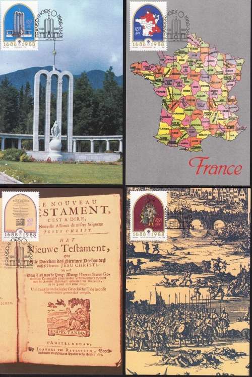 RSA POST CARDS 1988: FRENCH HUGUENOTS FULL SET OF 4 UNUSED CTO