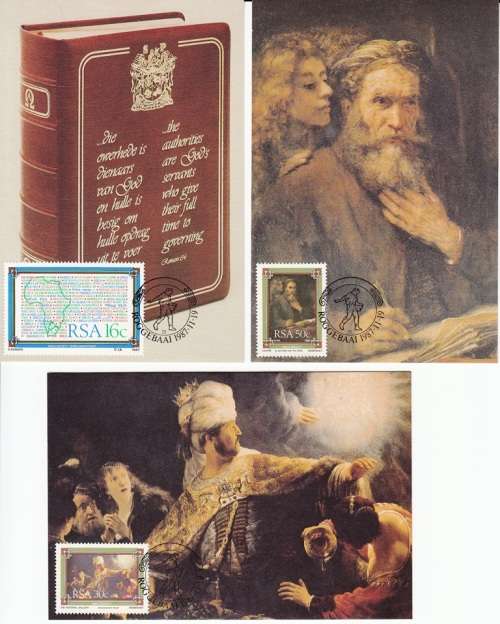RSA POST CARDS 1987: THE BIBLE FULL SET OF 3 UNUSED CTO IN ORIGINAL PACKAGING