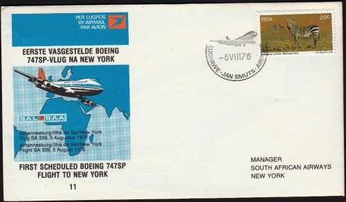 RSA: SAA COVER NO 11 1976 - FIRST SCEDULED BOEING 747SP FLIGHT TO NEW YORK