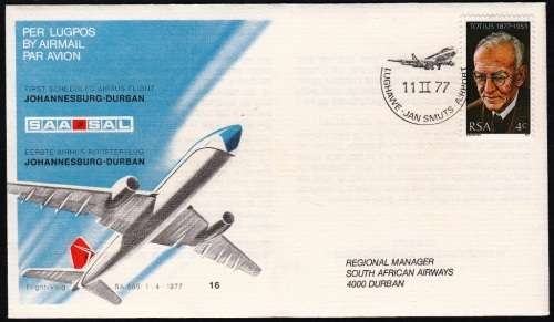 RSA 1977: SAA COVER NO 16c - 1st SCHEDULED AIRBUS FLIGHT - JHBURG TO DURBAN - VARIETY