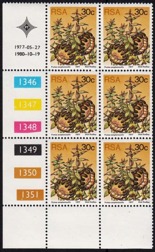RSA 1977 3rd DEFINITIVE ISSUE 30c CONTROL BLOCK OF 6 (19-10-80) MNH (SACC 431a)