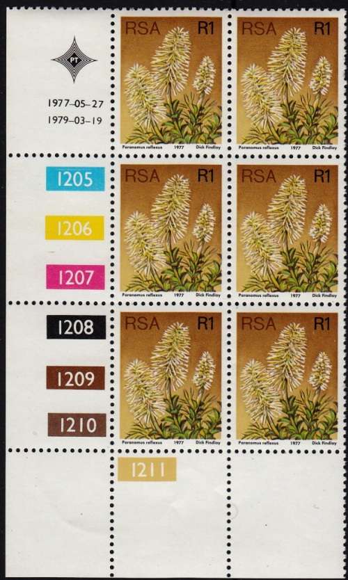 RSA 1977 3rd DEFINITIVE ISSUE R1 CONTROL BLOCK OF 6 (19-3-79) MNH (SACC 433)