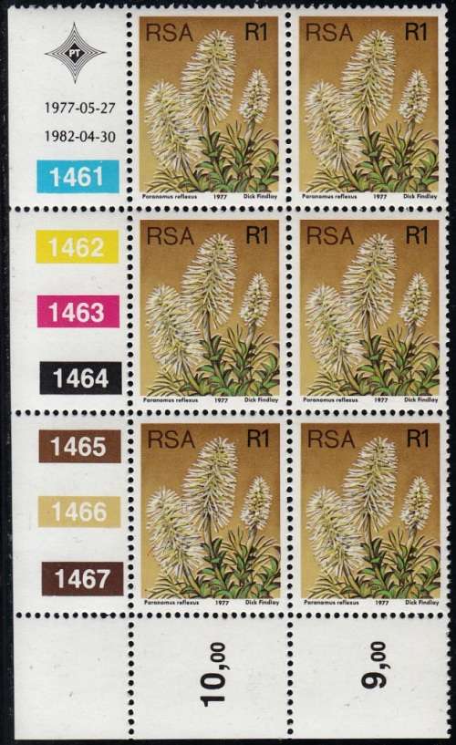 RSA 1977 3rd DEFINITIVE ISSUE R1 CONTROL BLOCK OF 6 (30-4-82) MNH (SACC 433a)