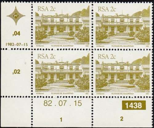 RSA 1982 4th DEFINITIVE ISSUE 2c CONTROL BLOCK OF 4 PLATE NO 1438 MNH (SACC 516)