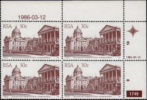 RSA 1982: 4th DEFINITIVE ISSUE 30c CONTROL BLOCK CYLINDER 1749 MNH (SACC 528a)