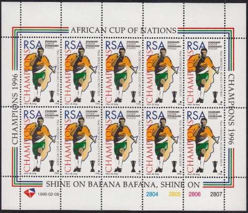 RSA 1996: AFRICAN CUP OF NATIONS CHAMPIONS FULL SHEET OF 10 MNH (SACC 939)