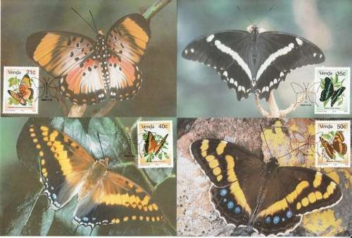 VENDA 1990: POSTCARD #90-93  BUTTERFLIES SET OF 4 CTO (SACC 214-217)