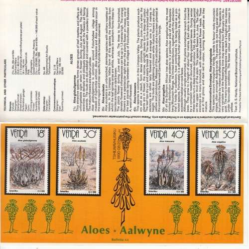 VENDA BULLETIN#44 1990: ALOES - TECHNICAL INFO ABOUT STAMPS ISSUED