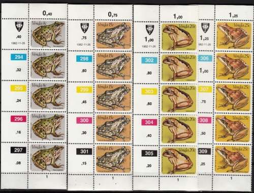 VENDA 1982: FROGS FULL SET CONTROL STRIPS OF 5 MNH (SACC 67-70)