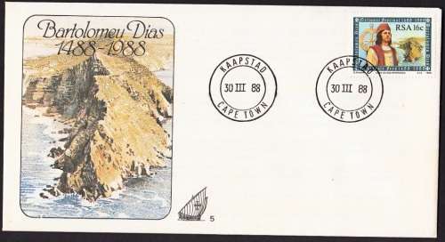 RSA 1988 COVER CELEBRATING THE 500th ANNIV. OF DISC. OF THE CAPE BY BARTOLOMEU DIAS FULL SET OF 5