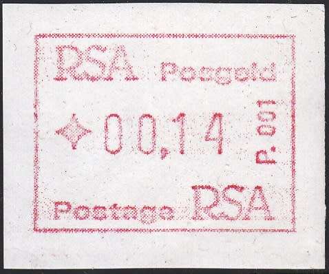 RSA 1986: INTRODUCTION OF POSTAGE LABELS 14c (FRAMA LABELS) MNH (SACC 607)