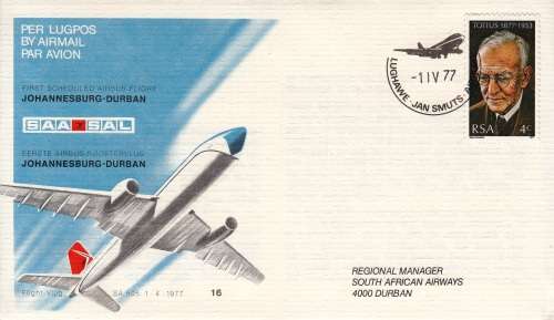 RSA 1977: SAA COVER NO 16b - 1st SCHEDULED AIRBUS FLIGHT - JHBURG TO DURBAN - VARIETY