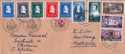 COMBINED FDC (1952) BETWEEN S.A. AND NEDERLAND CELEBRATING TERCENTENARY OF JAN VAN RIEBEECK LANDING