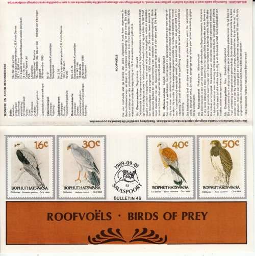 BOPHUTHATSWANA BULLETIN#49 1989: BIRDS OF PREY - TECHNICAL INFO ABOUT STAMPS ISSUED