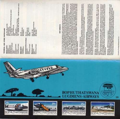 BOPHUTHATSWANA 1986: BULLETIN#38 - AIRWAYS - TECHNICAL INFO ABOUT STAMPS ISSUED