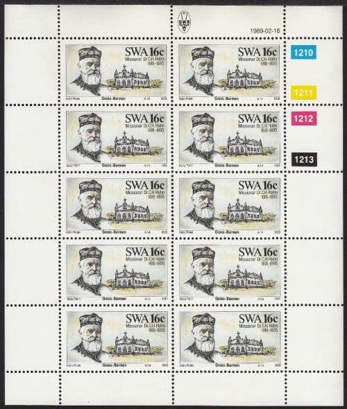 SWA 1989: GERMAN MISSIONARIES FULL SET OF FULL SHEETS OF 10 MNH (SACC 518-521)