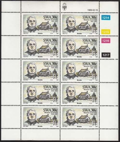 SWA 1989: GERMAN MISSIONARIES FULL SET OF FULL SHEETS OF 10 MNH (SACC 518-521)