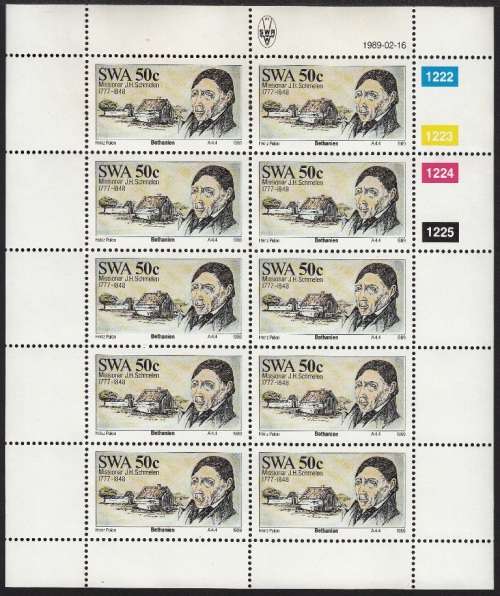 SWA 1989: GERMAN MISSIONARIES FULL SET OF FULL SHEETS OF 10 MNH (SACC 518-521)