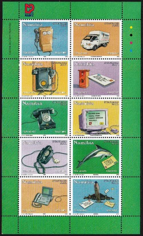 NAMIBIA 2002: 10th ANNIVERSARY OF NAMPOST TWO FULL SHEETS OF 10 MNH (SACC 410-412)
