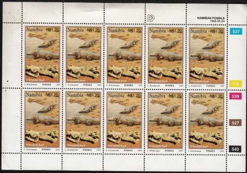 NAMIBIA 1995: NAMIBIAN FOSSILS FULL SET OF FULL SHEETS OF 10 MNH (SACC 126-129) NOTE CONDITION