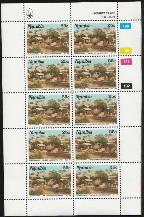 NAMIBIA 1991: TOURIST CAMPS FULL SET OF FULL SHEETS OF 10 MNH (SACC 43-46)