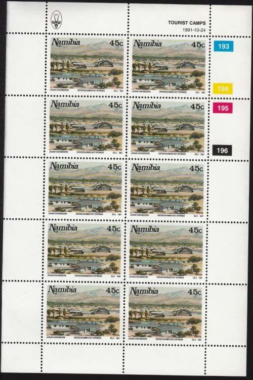 NAMIBIA 1991: TOURIST CAMPS FULL SET OF FULL SHEETS OF 10 MNH (SACC 43-46)