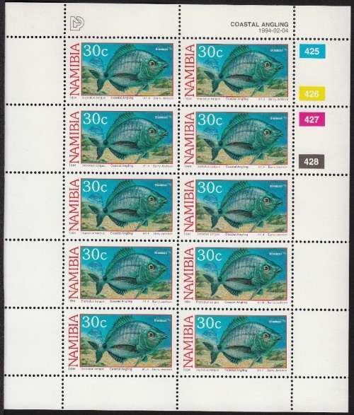 NAMIBIA 1994: COASTAL ANGLING FULL SET OF FULL SHEETS OF 10 MNH (SACC 99-102)