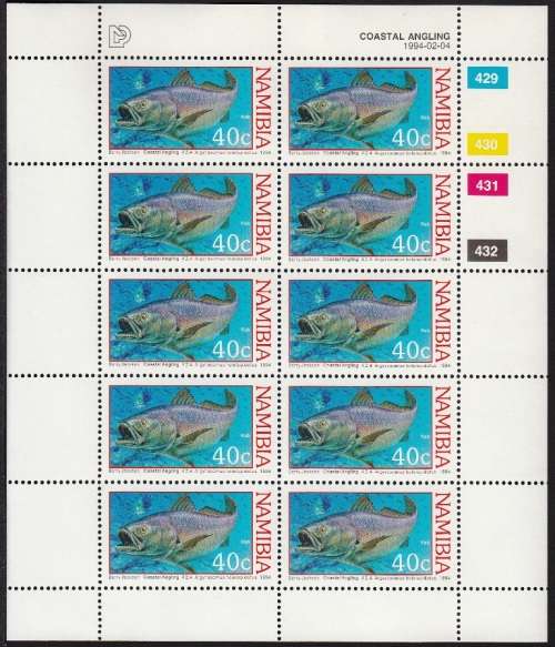 NAMIBIA 1994: COASTAL ANGLING FULL SET OF FULL SHEETS OF 10 MNH (SACC 99-102)