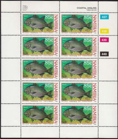 NAMIBIA 1994: COASTAL ANGLING FULL SET OF FULL SHEETS OF 10 MNH (SACC 99-102)