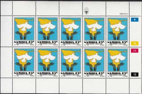 NAMIBIA 1990: INDEPENDENCE ISSUE FULL SET OF FULL SHEETS OF 10 MNH (SACC 1-3)