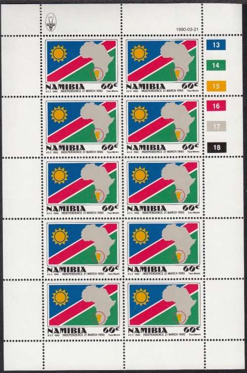 NAMIBIA 1990: INDEPENDENCE ISSUE FULL SET OF FULL SHEETS OF 10 MNH (SACC 1-3)