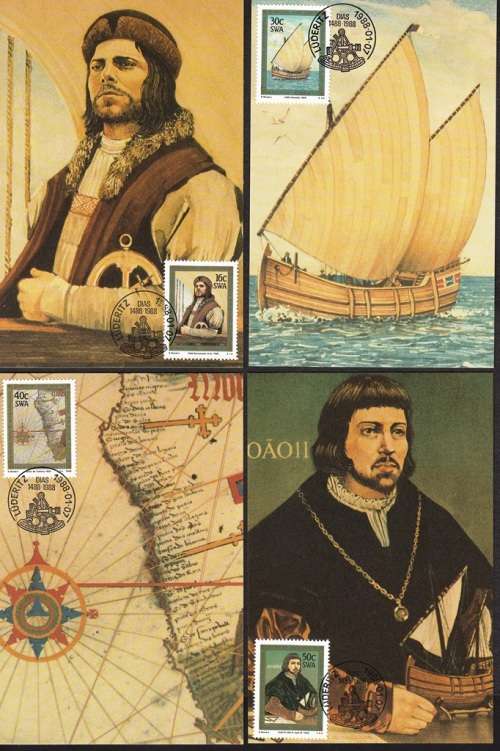 SWA POSTCARDS#62-65 1988: 500th ANNIVERSARY OF DISCOVERY OF CAPE - SET OF 4 - UNUSED CTO