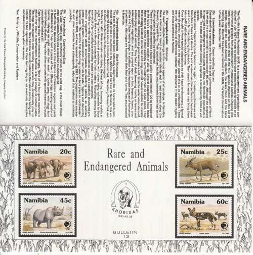 NAMIBIA BULLETIN#13 1993: RARE AND ENDANGERED ANNIMALS - TECHNICAL INFO ABOUT STAMPS ISSUED