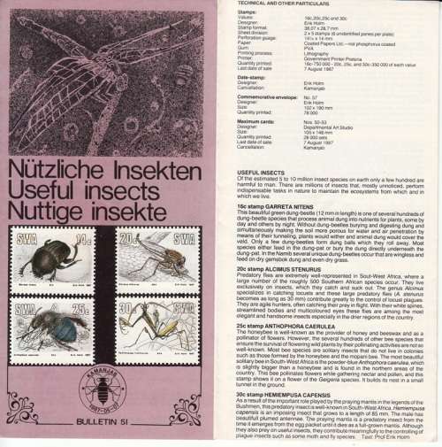 SWA BULLETIN#51 1987: USEFULL INSECTS - INFO and TECH DETAIL ABOUT THE STAMPS ISSUED
