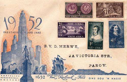 SA FDC 1952: TERCENTENARY OF LANDING OF VAN RIEBEECK