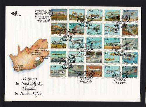 RSA FDC 5.23 1993: AVIATION IN SA  (A5 SIZE WITH MINI SHEET)