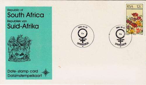 RSA 1985 DATE-STAMP CARD: SPRINGBOK