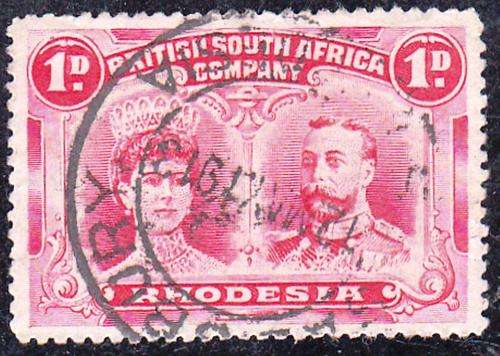BSAC RHODESIA 1910: DOUBLE HEADS 1d USED