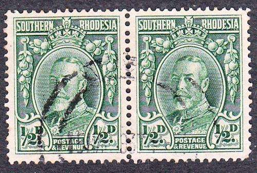 SOUTHERN RHODESIA 1931: FIELD MARSHALL DEFINITIVE ISSUE 1/2d USED PAIR (SACC15)