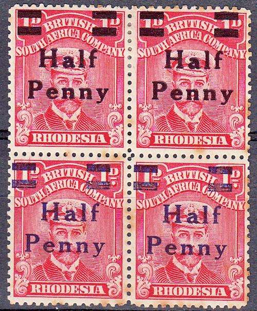 BSAC 1917: 1d SURCHARGED HALF PENNY BLOCK OF 4 MH (Note Condition)