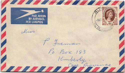 RHODESIA & NYASALAND REG. COVER 1954: QEII 4d STAMP