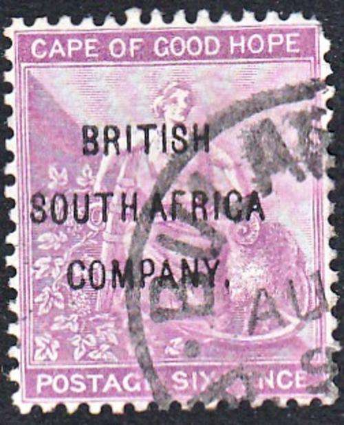BSAC RHODESIA 1896: OVERPRINT ON COGH: 6d - USED (SACC56)
