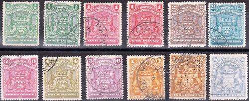 BRITISH SOUTH AFRICA COMPANY 1898: DEFINITIVE ISSUE PART SET WITH COLOR VARIETIES USED