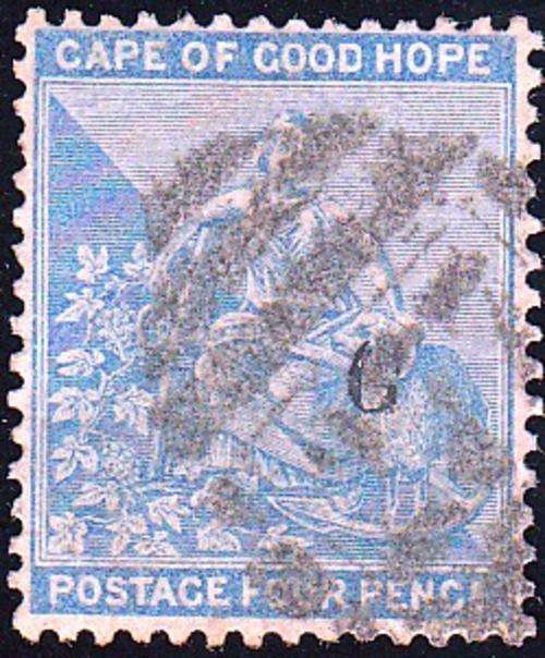 GRIQUALAND WEST 1879: COGH FOUR PENCE OVERPRINT TYPE 17 USED  (SACC 21)