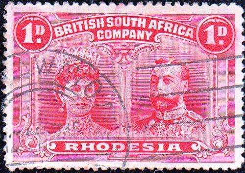 BSAC RHODESIA 1910: DOUBLE HEADS 1d: PERF 14 USED (SACC123)