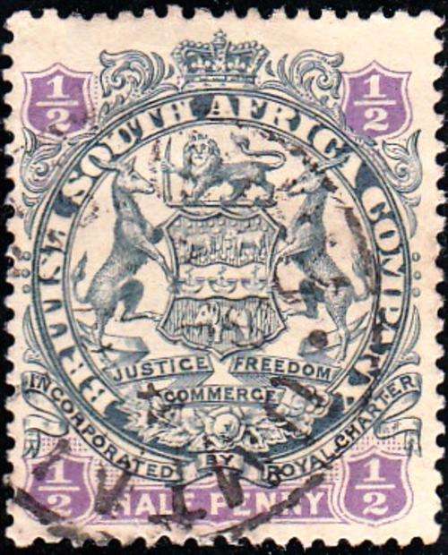 BSAC RHODESIA 1896: DEFINITIVE ISSUE HALF PENNY: DIE II USED (SACC38)