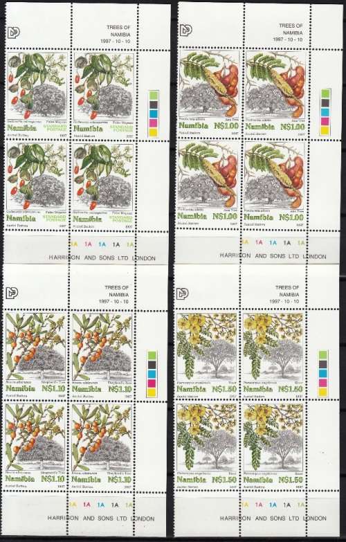 NAMIBIA 1997: TREES OF NAMIBIA FULL SET CONTROL BLOCKS OF 4 CYL 1A  MNH (SACC 202-205)