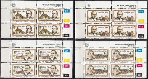 NAMIBIA 1995: 125th ANNIVERSARY OF FINISH MISSIONARIES FULL SET CONTROL BLOCKS MNH (SACC 130-133)