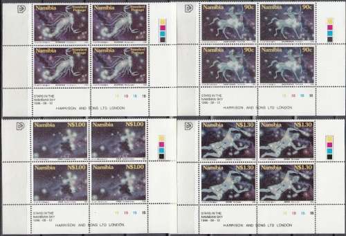 NAMIBIA 1996: STARS IN THE NIMIBIAN SKY FULL SET CONTROL BLOCKS OF 4 CYL 1B MNH (SACC 157-160)