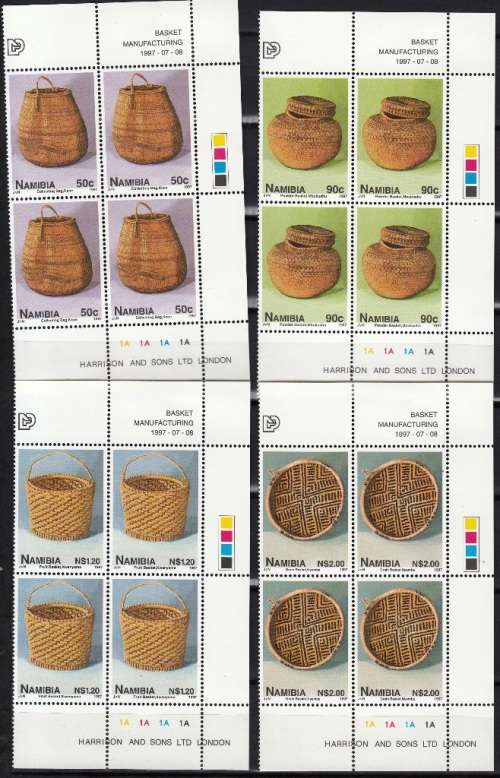 NAMIBIA 1997: BASKET MANUFACTURING FULL SET CONTROL BLOCKS OF 4 CYL 1A MNH (SACC 183-186)